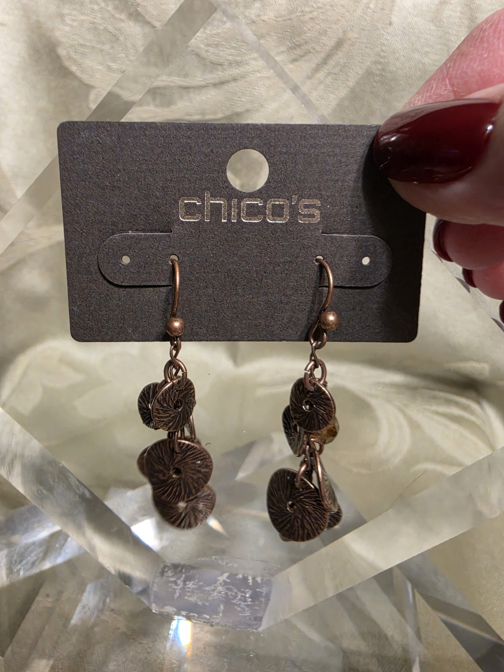 #1234 Chico's Bronze Floral Dangle Earrings